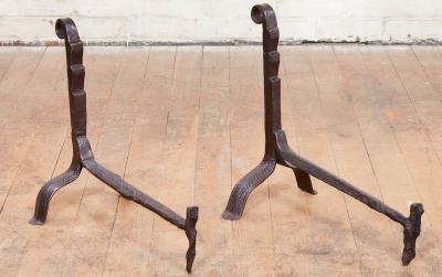 Wrought Iron Fiddlehead Andirons