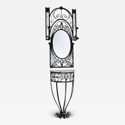 Wrought Iron French 1920s Art Deco Wardrobe with Console Table and Mirror