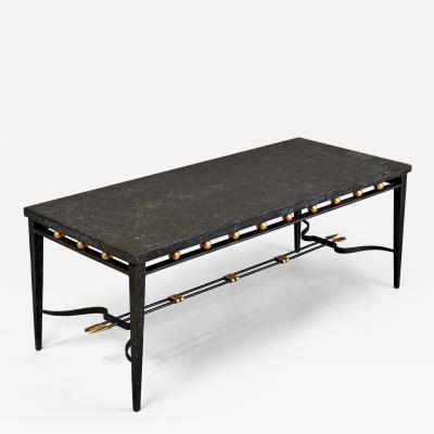 Wrought Iron Table with Gilt Decor and Marble Top France 1950s
