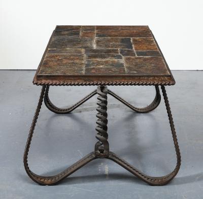 Wrought Iron and Slate Art Deco Coffee Table France c 1920