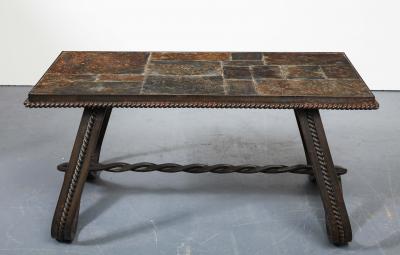 Wrought Iron and Slate Art Deco Coffee Table France c 1920