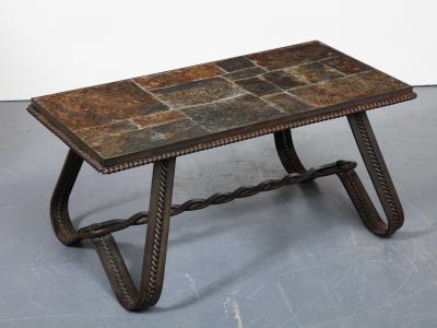 Wrought Iron and Slate Art Deco Coffee Table France c 1920