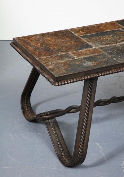 Wrought Iron and Slate Art Deco Coffee Table France c 1920