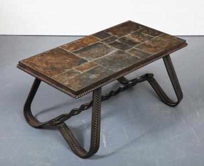Wrought Iron and Slate Art Deco Coffee Table France c 1920