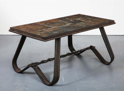 Wrought Iron and Slate Art Deco Coffee Table France c 1920