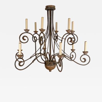 Wrought Iron and Wood Chandelier