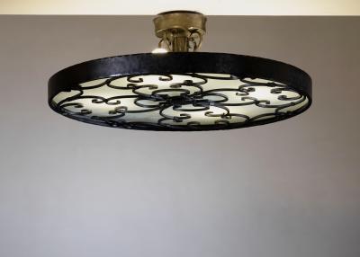 Wrought iron and glass ceiling lamp