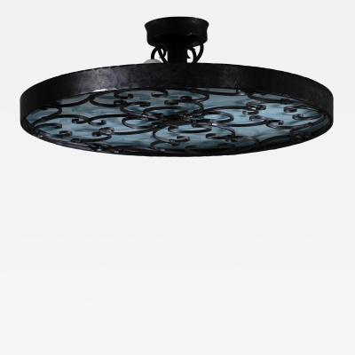 Wrought iron and glass ceiling lamp