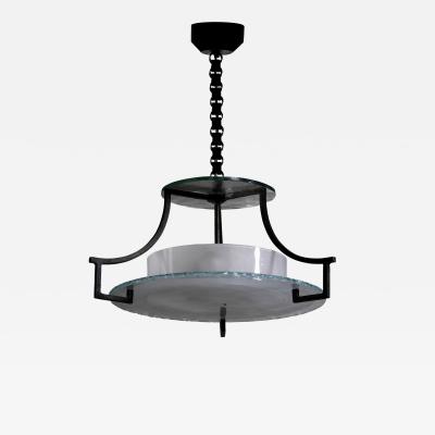 Wrought iron and glass lamp