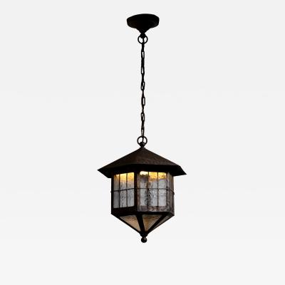 Wrought iron and glass lantern pendant