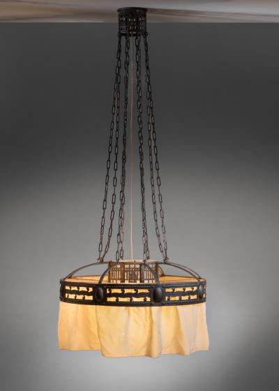 Wrought iron and glass pendant