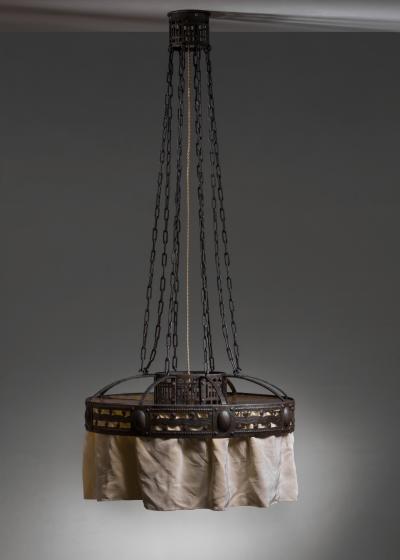 Wrought iron and glass pendant