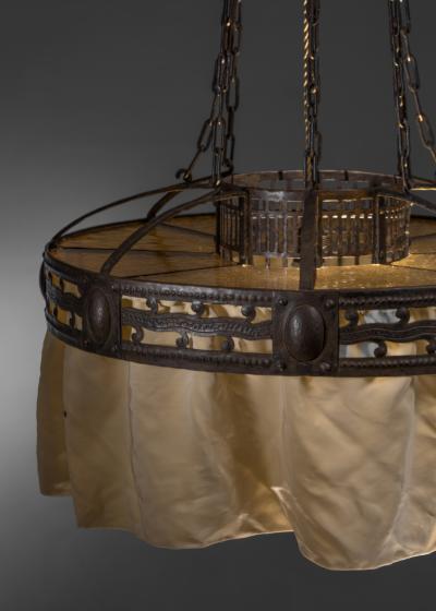 Wrought iron and glass pendant