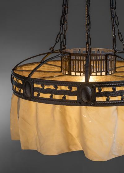 Wrought iron and glass pendant