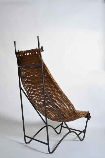 Wrought iron and rattan armchair 1950s 