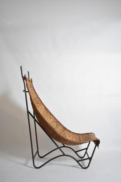 Wrought iron and rattan armchair 1950s 