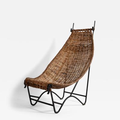 Wrought iron and rattan armchair 1950s 