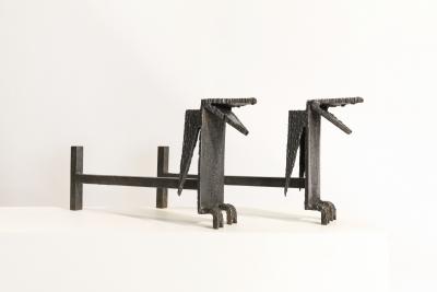 Wrought iron andiron with bats BAT MAN 