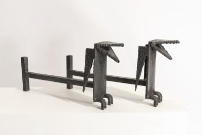 Wrought iron andiron with bats BAT MAN 