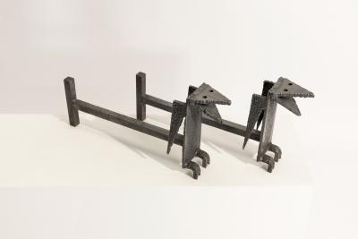 Wrought iron andiron with bats BAT MAN 