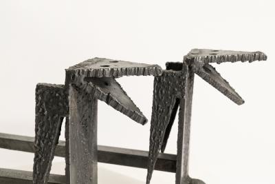 Wrought iron andiron with bats BAT MAN 