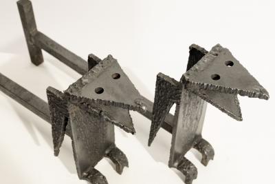 Wrought iron andiron with bats BAT MAN 