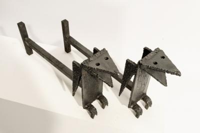 Wrought iron andiron with bats BAT MAN 