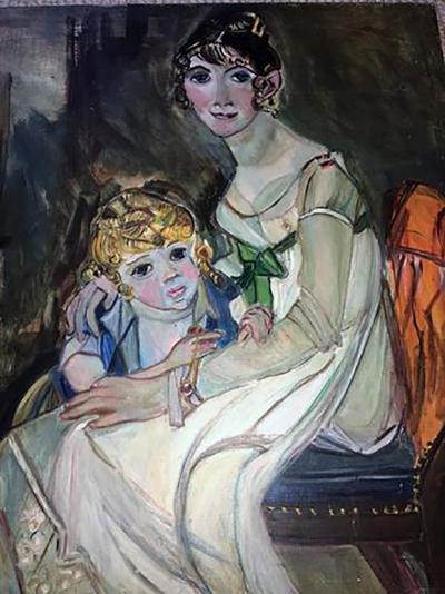 Wyona Diskin Large Signed Modern Painting of Baroque Woman and Child
