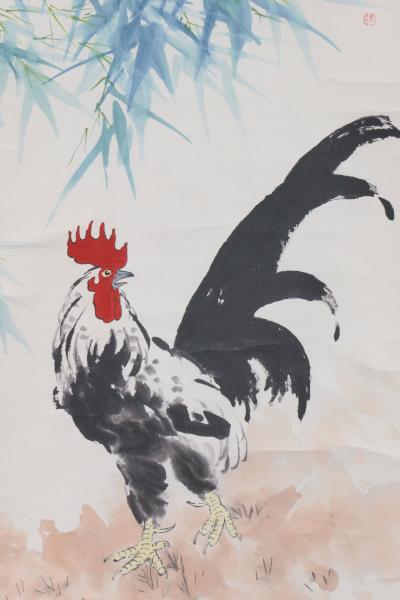 Xu Beihong Rooster and Bamboo Hanging Scroll