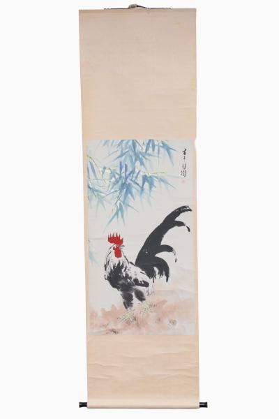 Xu Beihong Rooster and Bamboo Hanging Scroll