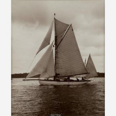 Yacht Winifred Yawl early silver photographic print by Beken of Cowes 