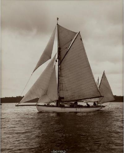 Yacht Winifred Yawl early silver photographic print by Beken of Cowes 