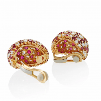 Yanes Madrid Bomb Ruby and Diamond Clip Earrings