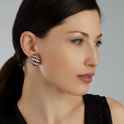 Yanes Madrid Bomb Ruby and Diamond Clip Earrings