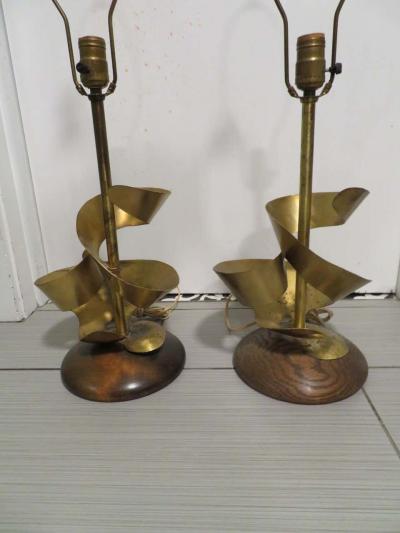 Yasha Heifetz Unusual Pair of Brass Abstract Heifetz Lamps Mid Century Modern