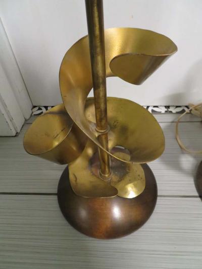 Yasha Heifetz Unusual Pair of Brass Abstract Heifetz Lamps Mid Century Modern