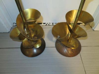 Yasha Heifetz Unusual Pair of Brass Abstract Heifetz Lamps Mid Century Modern