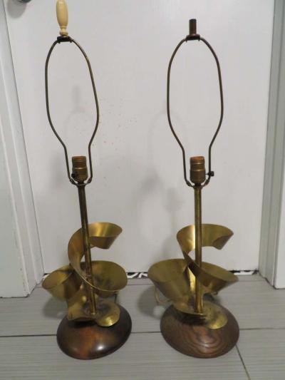 Yasha Heifetz Unusual Pair of Brass Abstract Heifetz Lamps Mid Century Modern