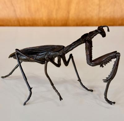 Yasunosuke VI Ryubundo Large Japanese Articulate Bronze Praying Mantis Jizai Yasunosuke Ryubundo VI