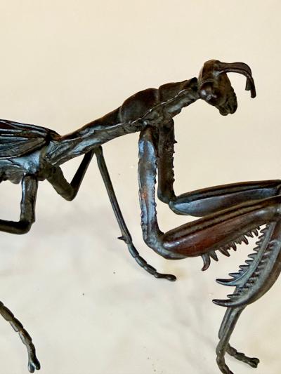Yasunosuke VI Ryubundo Large Japanese Articulate Bronze Praying Mantis Jizai Yasunosuke Ryubundo VI