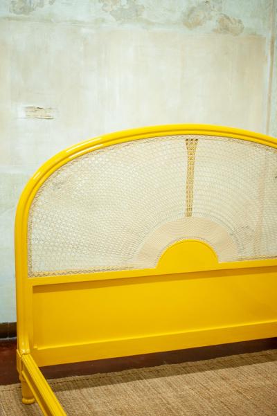 Yellow Lacquered Wooden Bed With Vienna Straw