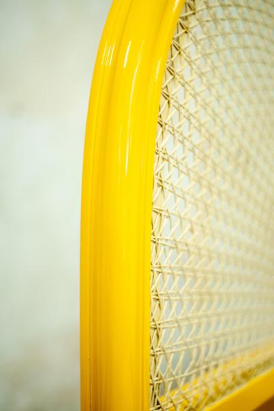 Yellow Lacquered Wooden Bed With Vienna Straw
