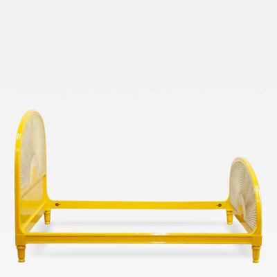 Yellow Lacquered Wooden Bed With Vienna Straw