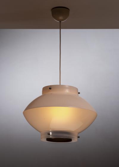 Yki Nummi Yki Nummi White Plexiglass and Brass Pendant for Orno