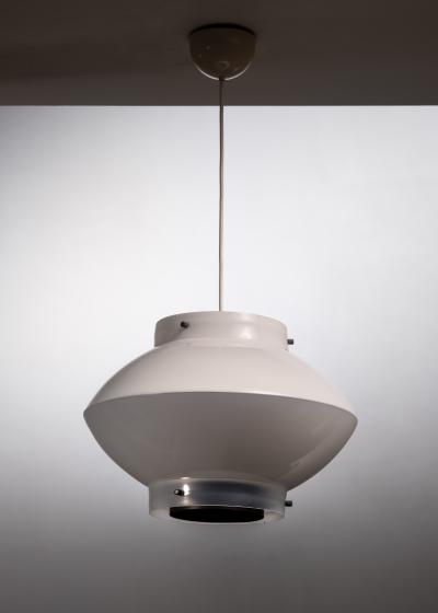 Yki Nummi Yki Nummi White Plexiglass and Brass Pendant for Orno