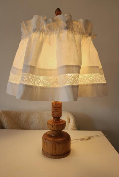 Yngve Ekstr m Lystella Pine Table Lamp with Cotton Shade Sweden 1960 70