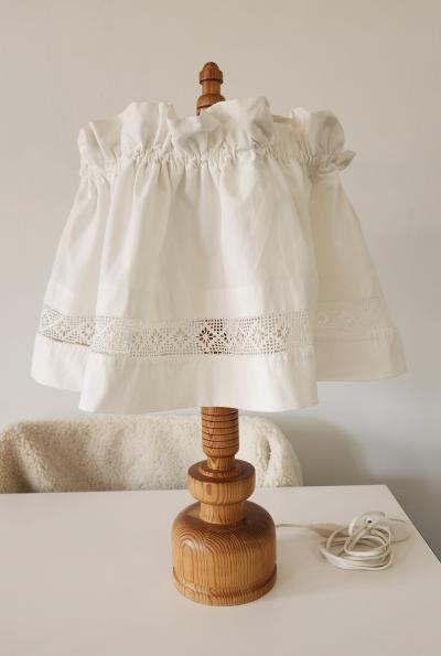 Yngve Ekstr m Lystella Pine Table Lamp with Cotton Shade Sweden 1960 70