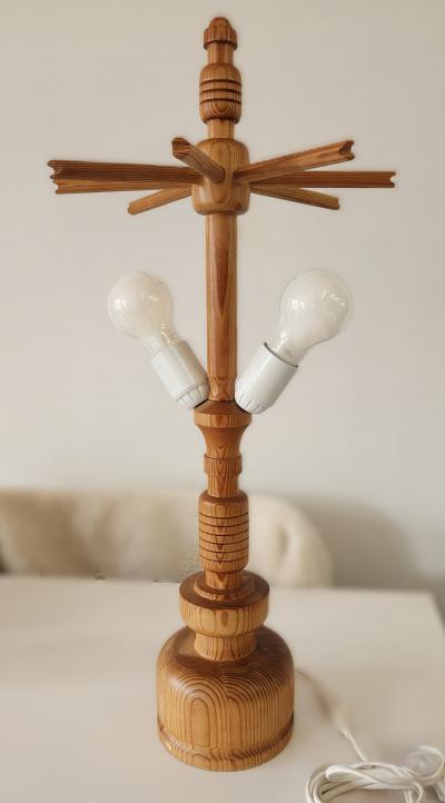 Yngve Ekstr m Lystella Pine Table Lamp with Cotton Shade Sweden 1960 70