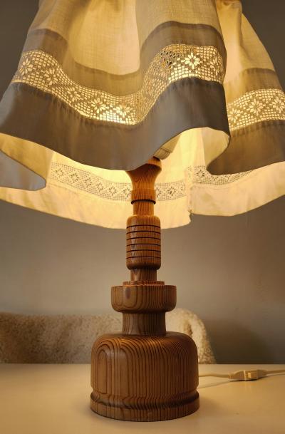 Yngve Ekstr m Lystella Pine Table Lamp with Cotton Shade Sweden 1960 70
