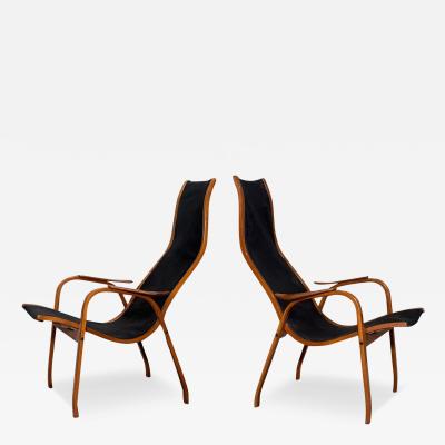 Yngve Ekstr m Scandinavian Lamino Leather Lounge Chairs by Yngve Ekstrom for Swedese 1950